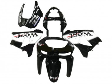 Custom 1998-1999 Kawasaki ZX6R Motorcycle Fairings - Glossy Black White West