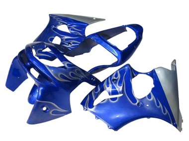 Custom 1998-1999 Kawasaki ZX6R Motorcycle Fairings - Blue Silver Flame
