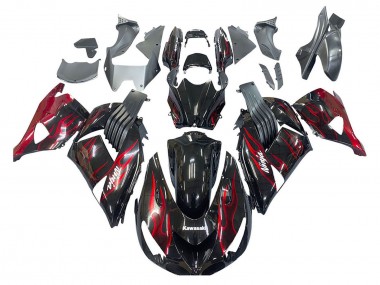 Custom 2006-2011 Kawasaki ZX14R ZZR1400 Motorcycle Fairing Kits - Glossy Black Red Flame