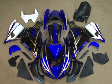 Custom 2006-2011 Kawasaki ZX14R ZZR1400 Motorcycle Fairings - White Blue Gold