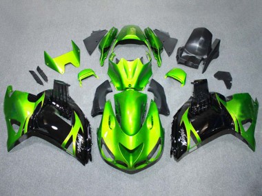 Custom 2006-2011 Kawasaki ZX14R ZZR1400 Motorcycle Fairings Kits - Green Glossy Black