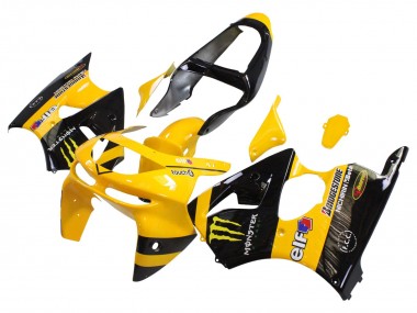 Custom 1998-1999 Kawasaki ZX6R Motorcycle Fairings - Yellow Black Monster Elf Bridgestone
