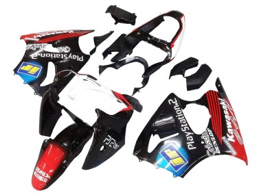 Custom 2000-2002 Kawasaki ZX6R Motorcycle Fairings - Glossy Black Red Blue Red PlayStation 2