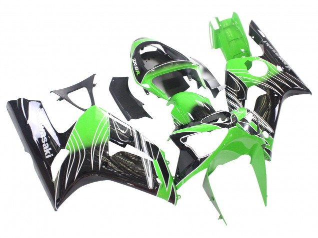 2003-2004 Kawasaki ZX6R Motorcycle Fairings - Green White Black