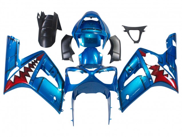 2003-2004 Kawasaki ZX6R Motorcycle Fairings - Blue White Red Shark