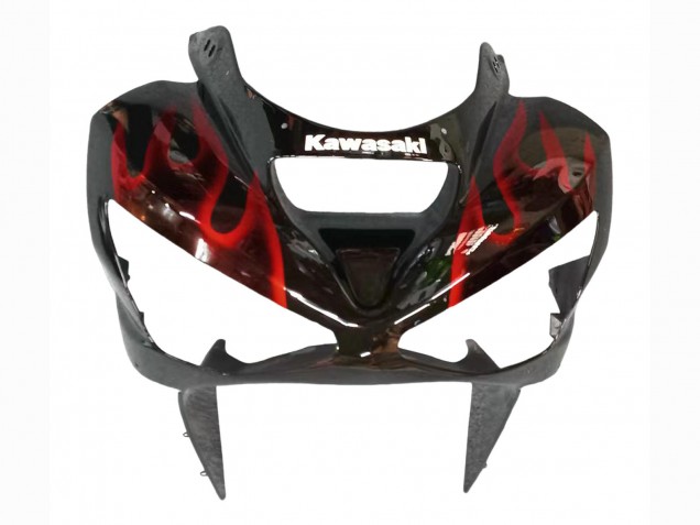 2003-2004 Kawasaki ZX6R Motorcycle Fairings - Glossy Black Red Flame