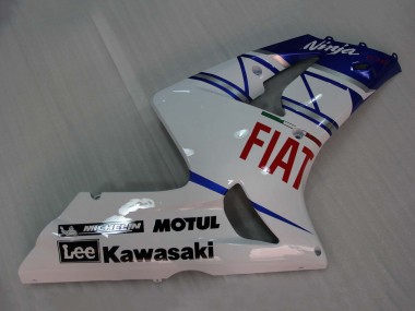 Custom 2003-2004 Kawasaki ZX6R Motorcycle Fairings - White Blue Red Fiat