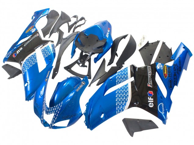 2007-2008 Kawasaki ZX6R Motorcycle Fairings - Black Blue Elf