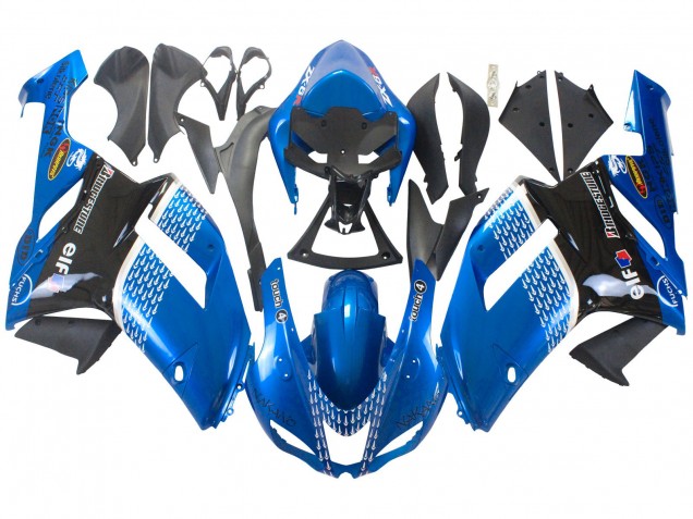 2007-2008 Kawasaki ZX6R Motorcycle Fairings - Black Blue Elf