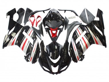 Custom 2007-2008 Kawasaki ZX6R Motorcycle Fairings - Black Silver Red Ninja