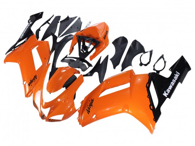 2007-2008 Kawasaki ZX6R Motorcycle Fairings - Orange Black Ninja