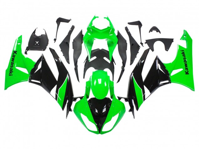 2009-2012 Kawasaki ZX6R Motorcycle Fairings - Green Glossy Black