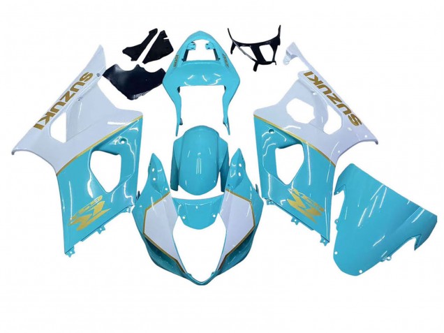 2003-2004 Suzuki GSXR 1000 Motorcycle Fairings - White Light Blue Gold