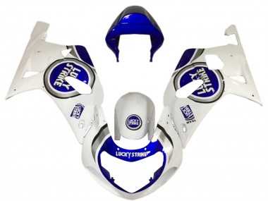 Custom 2001-2003 Suzuki GSXR 600 / GSXR 750 Motorcycle Fairings - White Blue Lucky Strike