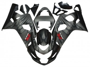 Custom 2004-2005 Suzuki GSXR 600 / GSXR 750 Motorcycle Fairings - Grey Black Flame