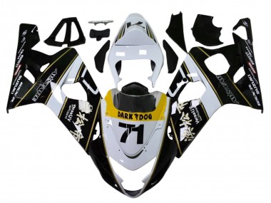 Custom 2004-2005 Suzuki GSXR 600 / GSXR 750 Motorcycle Fairings - White Black Yellow Dark Dog 71