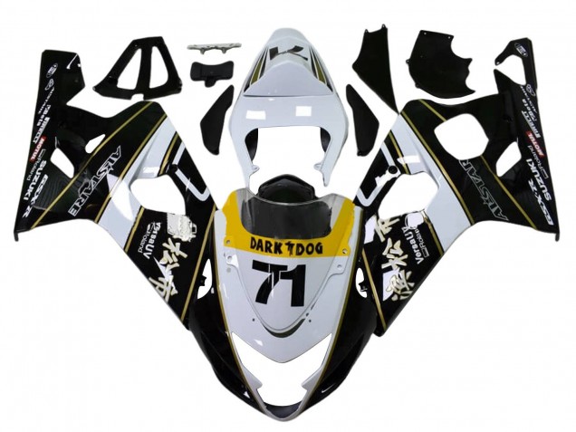 2004-2005 Suzuki GSXR 600 / GSXR 750 Motorcycle Fairings - White Black Yellow Dark Dog 71