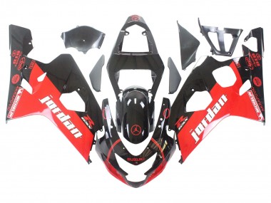 Custom 2004-2005 Suzuki GSXR 600 / GSXR 750 Motorcycle Fairings - Glossy Black Red Jordan Michelin