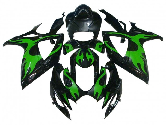 2004-2005 Suzuki GSXR 600 / GSXR 750 Motorcycle Fairings - Glossy Black Green Flame