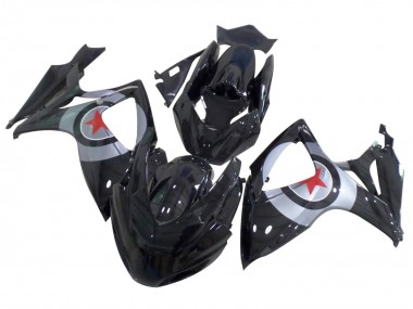 Custom 2004-2005 Suzuki GSXR 600 / GSXR 750 Motorcycle Fairings - Glossy Black Silver Red Star