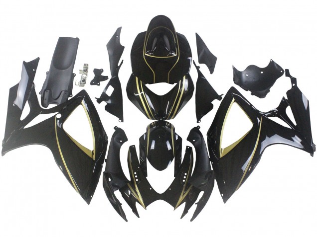 2006-2007 Suzuki GSXR 600 / GSXR 750 Motorcycle Fairings - Glossy Black Gold Stripe