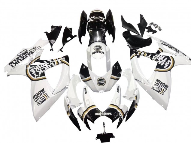 2006-2007 Suzuki GSXR 600 / GSXR 750 Motorcycle Fairings - White Black Lucky Strike Motul