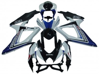 Custom 2008-2010 Suzuki GSXR 600 / GSXR 750 Motorcycle Fairings - White Blue Glossy Black Alstare