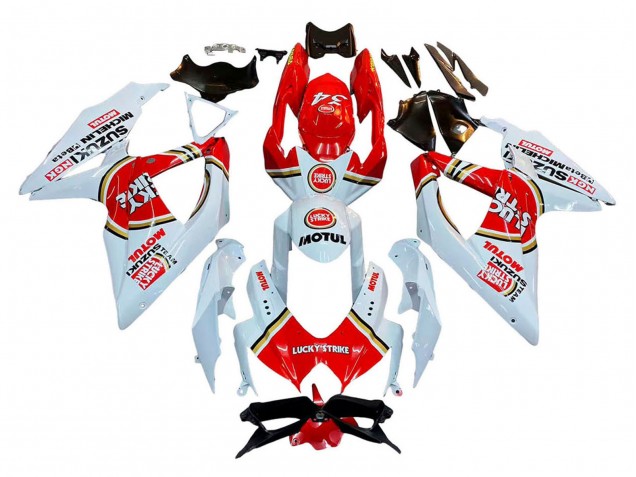 2008-2010 Suzuki GSXR 600 / GSXR 750 Motorcycle Fairings - White Red Motul Lucky Strike
