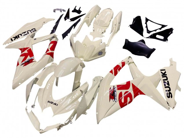 2008-2010 Suzuki GSXR 600 / GSXR 750 Motorcycle Fairings - Cream White Red Black
