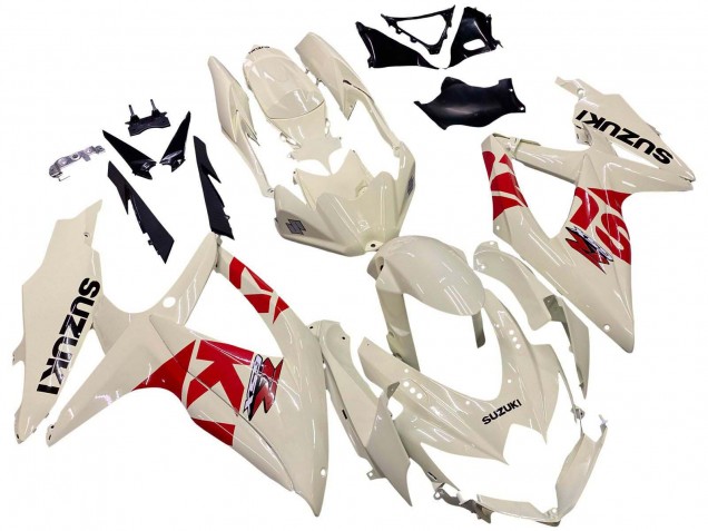 2008-2010 Suzuki GSXR 600 / GSXR 750 Motorcycle Fairings - Cream White Red Black