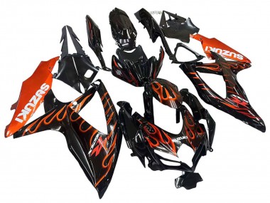 Custom 2008-2010 Suzuki GSXR 600 / GSXR 750 Motorcycle Fairings - Glossy Black Orange Flame