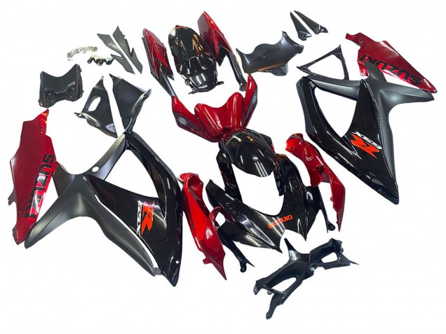 2008-2010 Suzuki GSXR 600 / GSXR 750 Motorcycle Fairing - Red Glossy Black