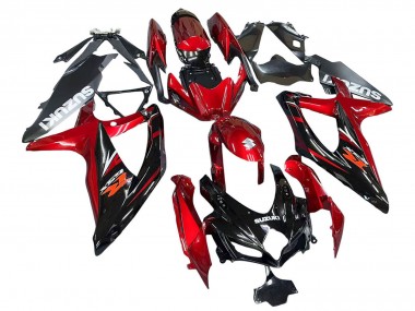 Custom 2008-2010 Suzuki GSXR 600 / GSXR 750 Motorcycle Fairings - Red Glossy Black
