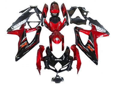 Custom 2008-2010 Suzuki GSXR 600 / GSXR 750 Motorcycle Fairings - Red Glossy Black