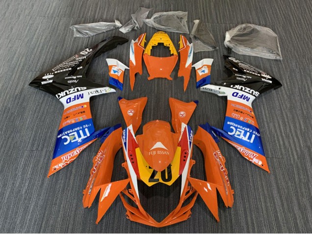 2008-2010 Suzuki GSXR 600 / GSXR 750 Motorcycle Fairings - Orange Blue White Black ITEC