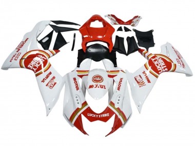 Custom 2008-2010 Suzuki GSXR 600 / GSXR 750 Motorcycle Fairings - White Red Lucky Strike