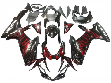 Custom 2011-2024 Suzuki GSXR 600 / GSXR 750 Motorcycle Fairings - Glossy Black Red Flame