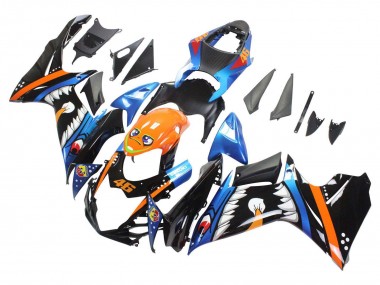 Custom 2011-2024 Suzuki GSXR 600 / GSXR 750 Motorcycle Fairings - Light Blue Orange Black White Shark 46