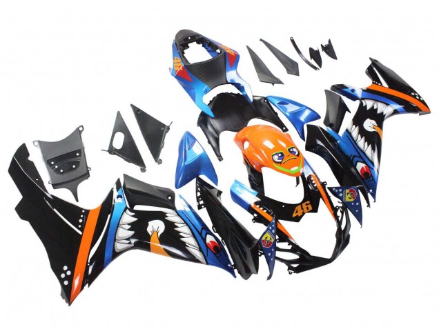 2011-2024 Suzuki GSXR 600 / GSXR 750 Motorcycle Fairings - Light Blue Orange Black White Shark 46