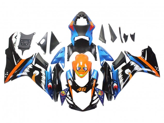 2011-2024 Suzuki GSXR 600 / GSXR 750 Motorcycle Fairings - Light Blue Orange Black White Shark 46