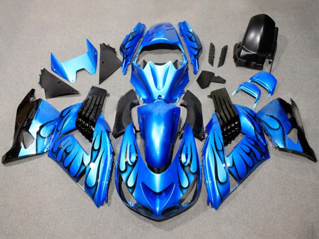 2011-2024 Suzuki GSXR 600 / GSXR 750 Motorcycle Fairings - Blue Black Flame