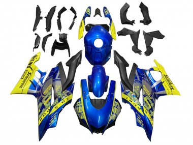 Custom 2022-2024 Yamaha YZF R3/R25 Motorcycle Fairings - Yellow Blue Matte Black 93