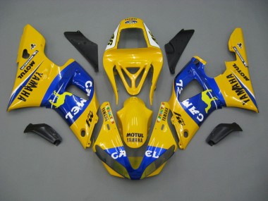 Custom 2000-2001 Yamaha YZF 1000 R1 Motorcycle Fairings - White Yellow Blue Motul Camel