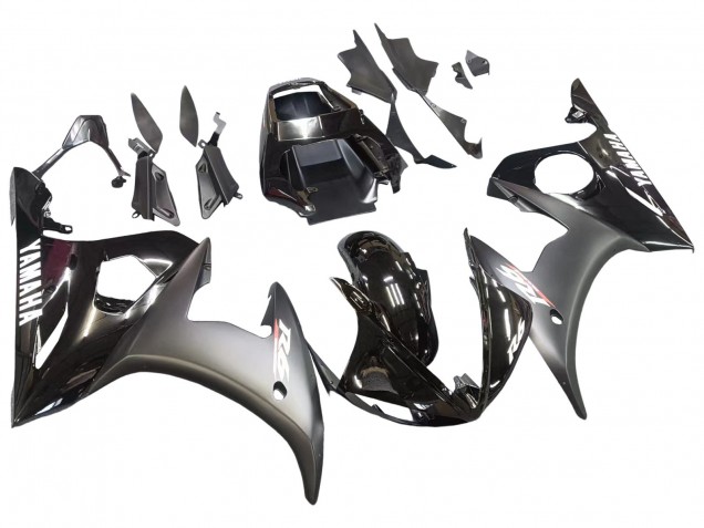 2006-2009 Yamaha YZF R6S Motorcycle Fairings - Glossy Black Matte Black White Decals
