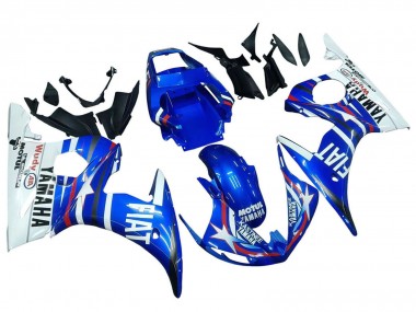 Custom 2003-2004 Yamaha YZF R6 Motorcycle Fairings - White Blue Fiat Motul Kastinee