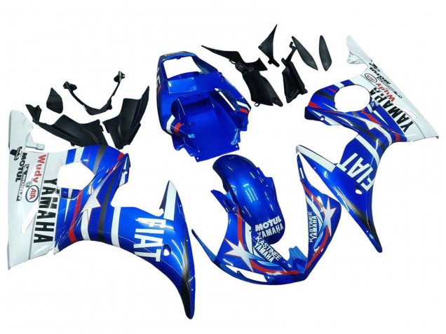 2006-2009 Yamaha YZF R6S Motorcycle Fairings - White Blue Fiat Motul Kastinee