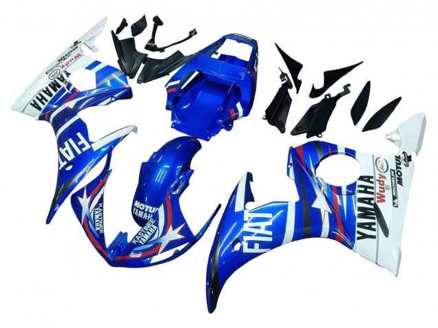 2006-2009 Yamaha YZF R6S Motorcycle Fairings - White Blue Fiat Motul Kastinee