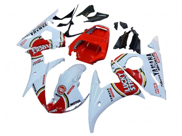 2006-2009 Yamaha YZF R6S Motorcycle Fairings - White Red Lucky Strike Motul