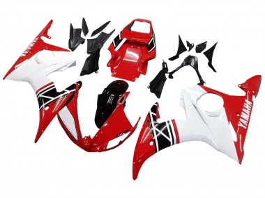 Custom 2003-2004 Yamaha YZF R6 Motorcycle Fairing - White Red Glossy Black