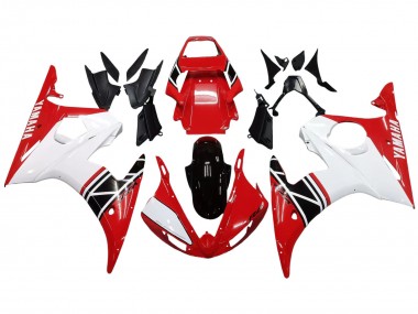 Custom 2003-2004 Yamaha YZF R6 Motorcycle Fairing - White Red Glossy Black